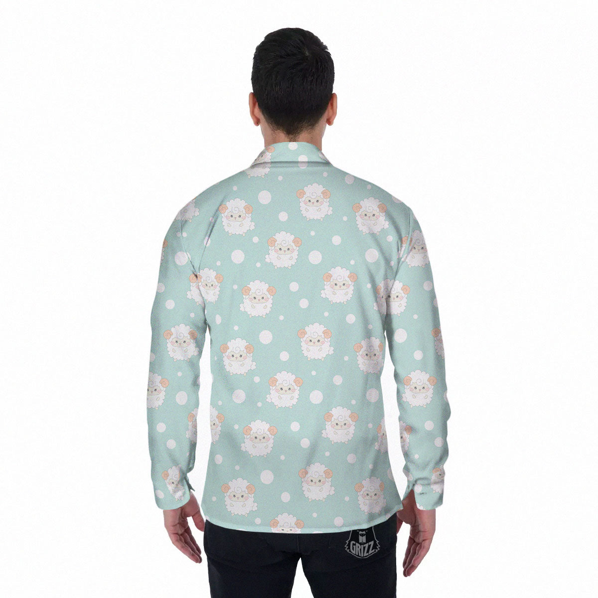 Sheep Kawaii Print Pattern Men's Long Sleeve Shirts-grizzshop