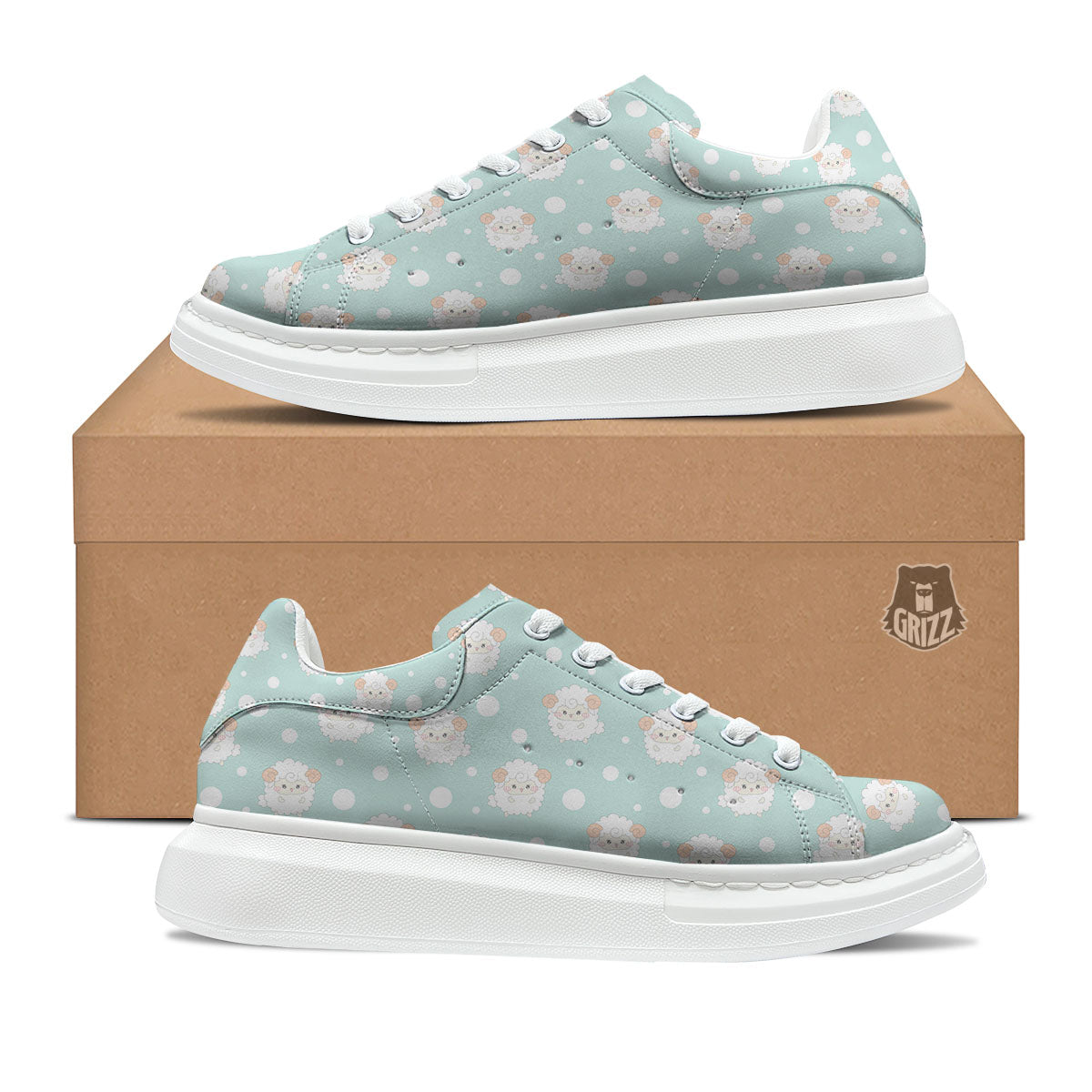 Sheep Kawaii Print Pattern Platform Shoes-grizzshop