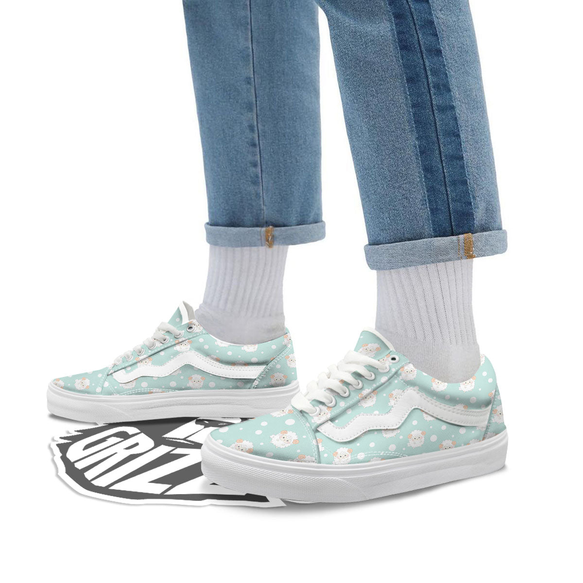 Sheep Kawaii Print Pattern Skate Shoes-grizzshop