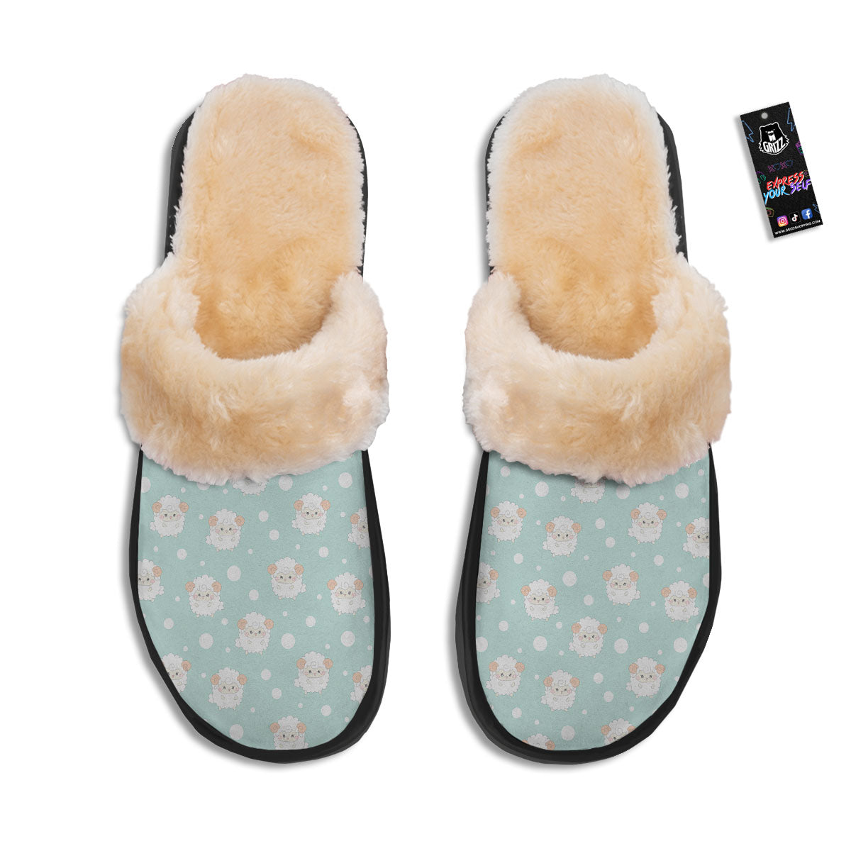 Sheep Kawaii Print Pattern Slippers-grizzshop