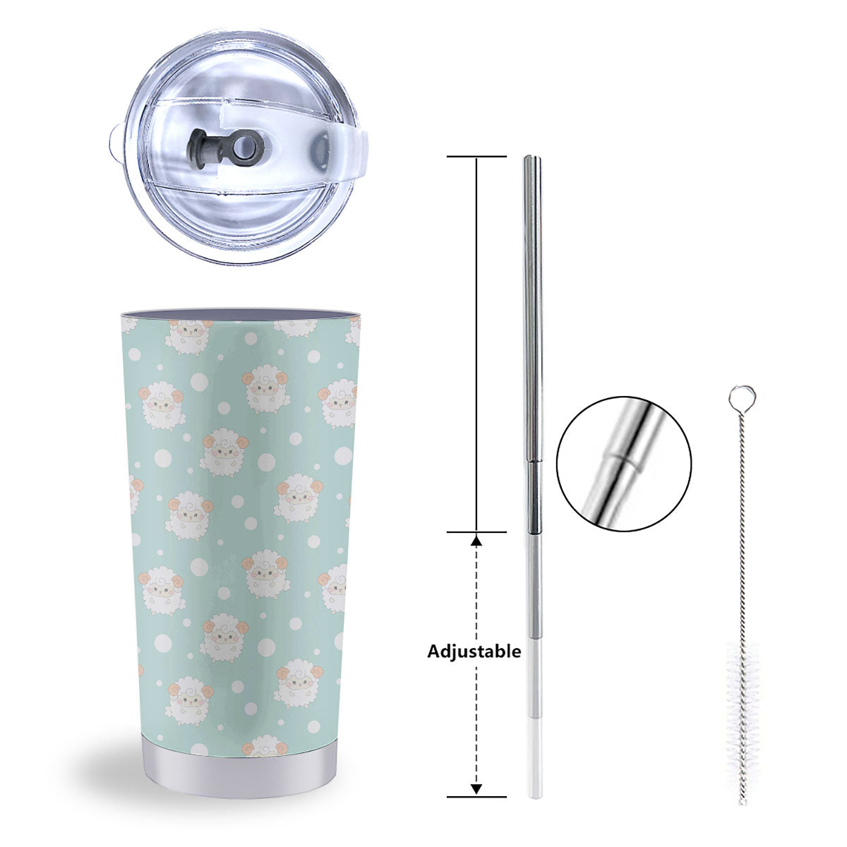 Sheep Kawaii Print Pattern Tumbler-grizzshop