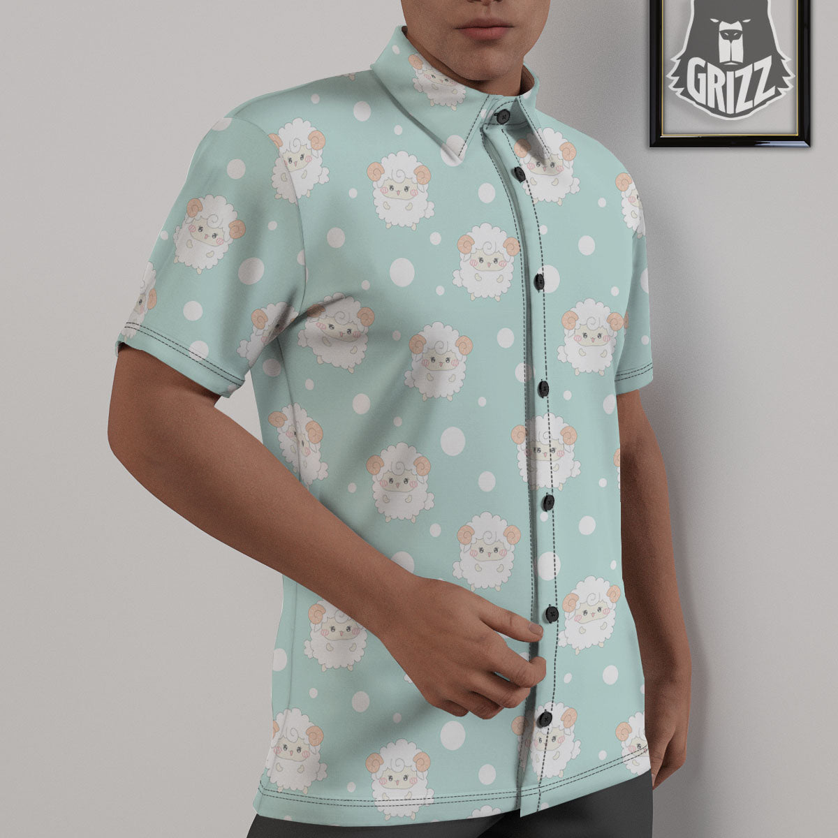 Sheep Kawaii Print Pattern Untucked Shirts-grizzshop