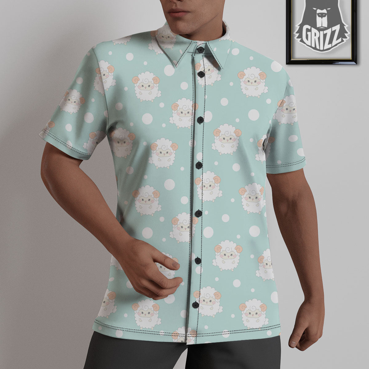 Sheep Kawaii Print Pattern Untucked Shirts-grizzshop