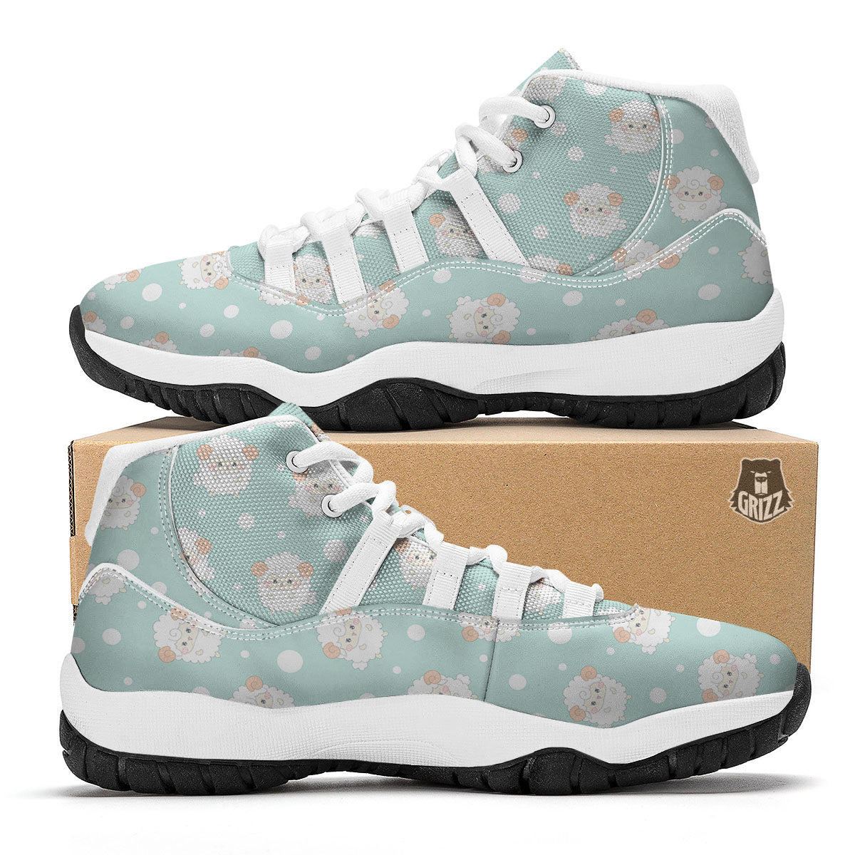 Sheep Kawaii Print Pattern White Bball Shoes-grizzshop