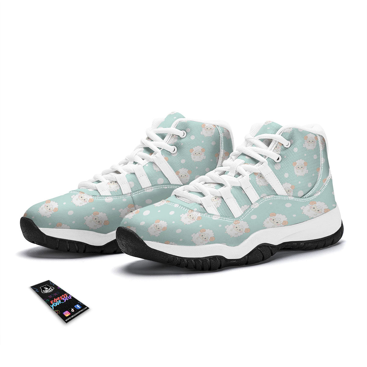 Sheep Kawaii Print Pattern White Bball Shoes-grizzshop