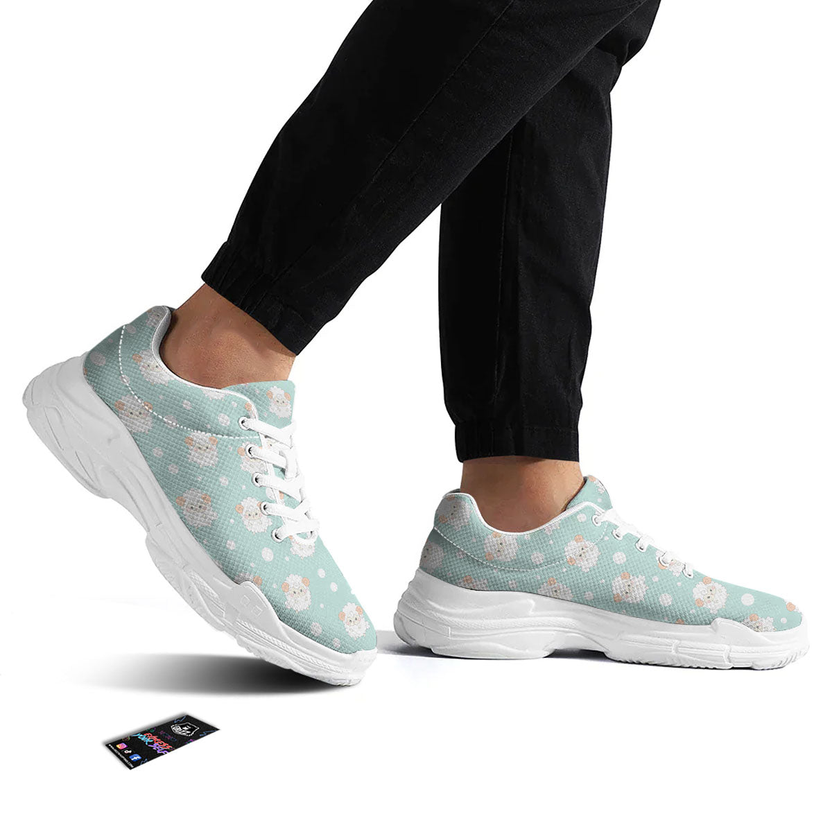 Sheep Kawaii Print Pattern White Chunky Shoes-grizzshop