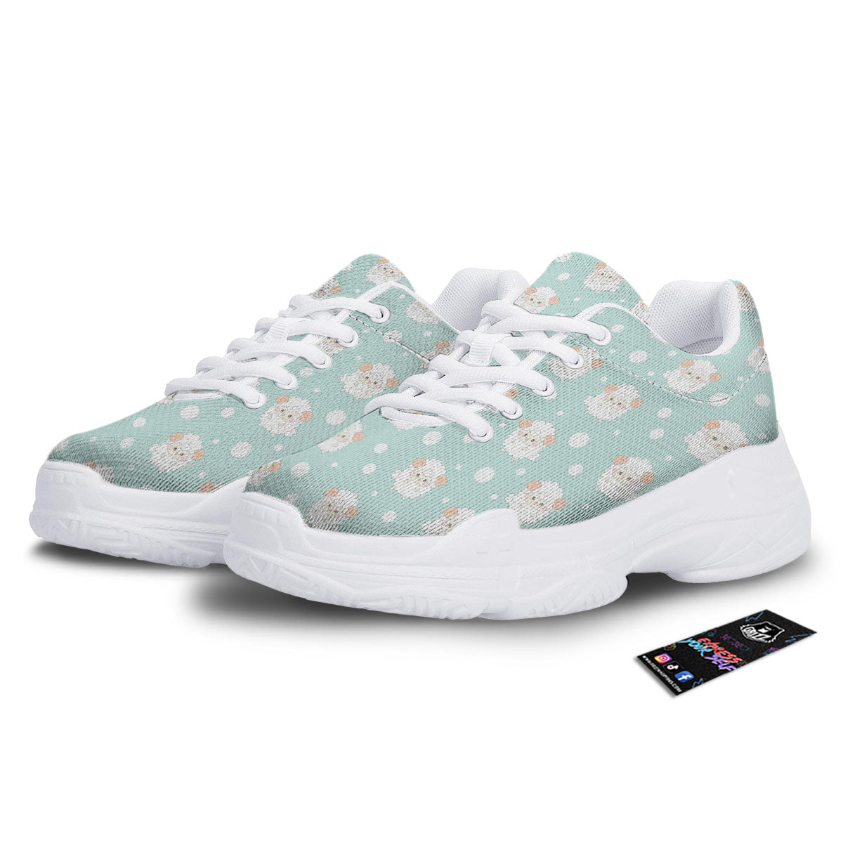 Sheep Kawaii Print Pattern White Chunky Shoes-grizzshop