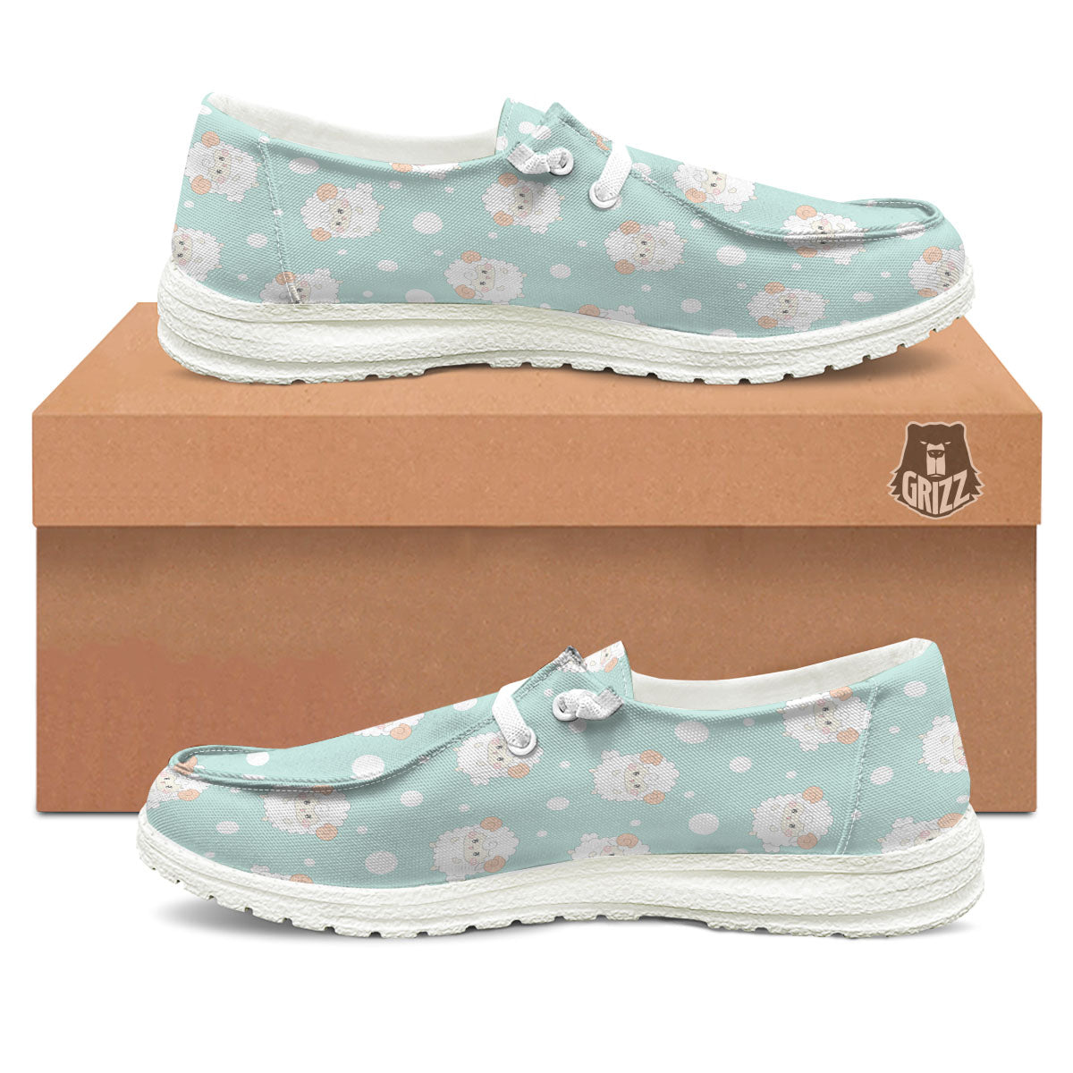 Sheep Kawaii Print Pattern White Loafers-grizzshop