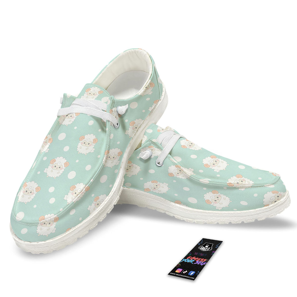Sheep Kawaii Print Pattern White Loafers-grizzshop