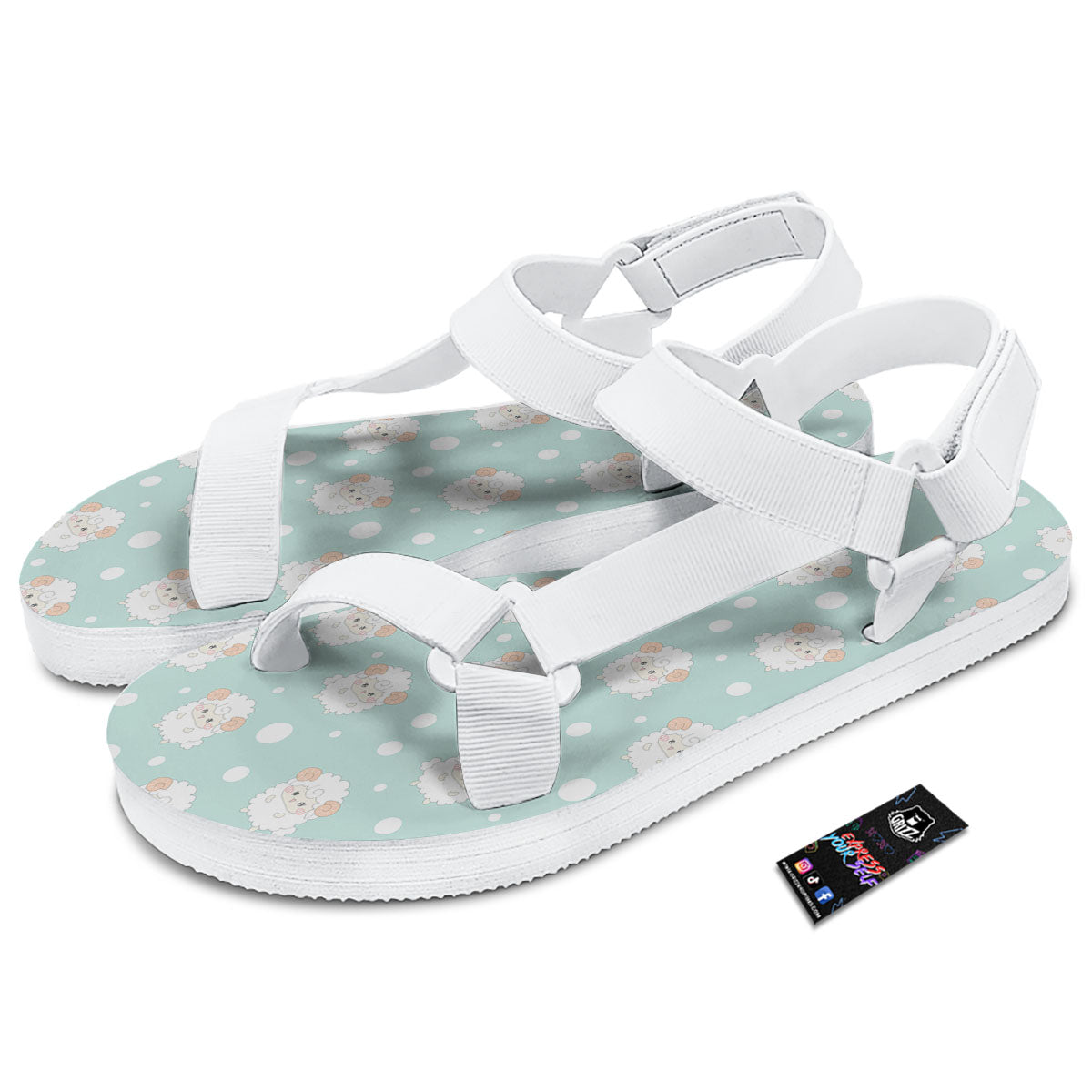 Sheep Kawaii Print Pattern White Open Toe Sandals-grizzshop