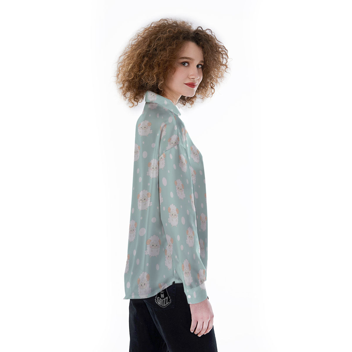Sheep Kawaii Print Pattern Women's Long Sleeve Shirts-grizzshop