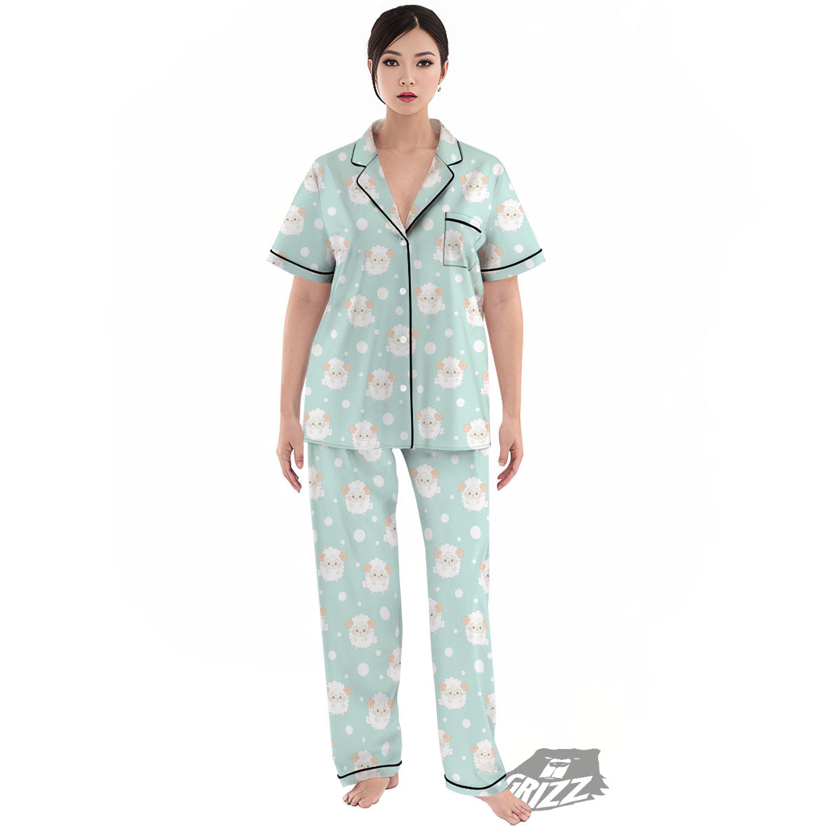 Sheep Kawaii Print Pattern Women's Pajamas Set-grizzshop