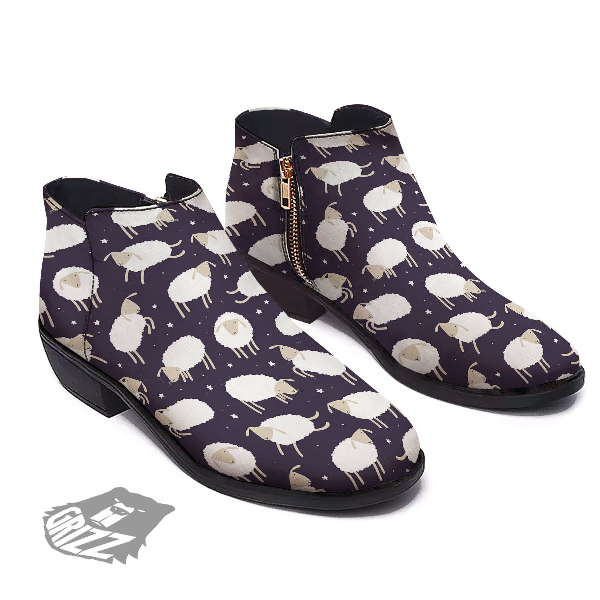 Sheep Print Pattern Ankle Boots-grizzshop