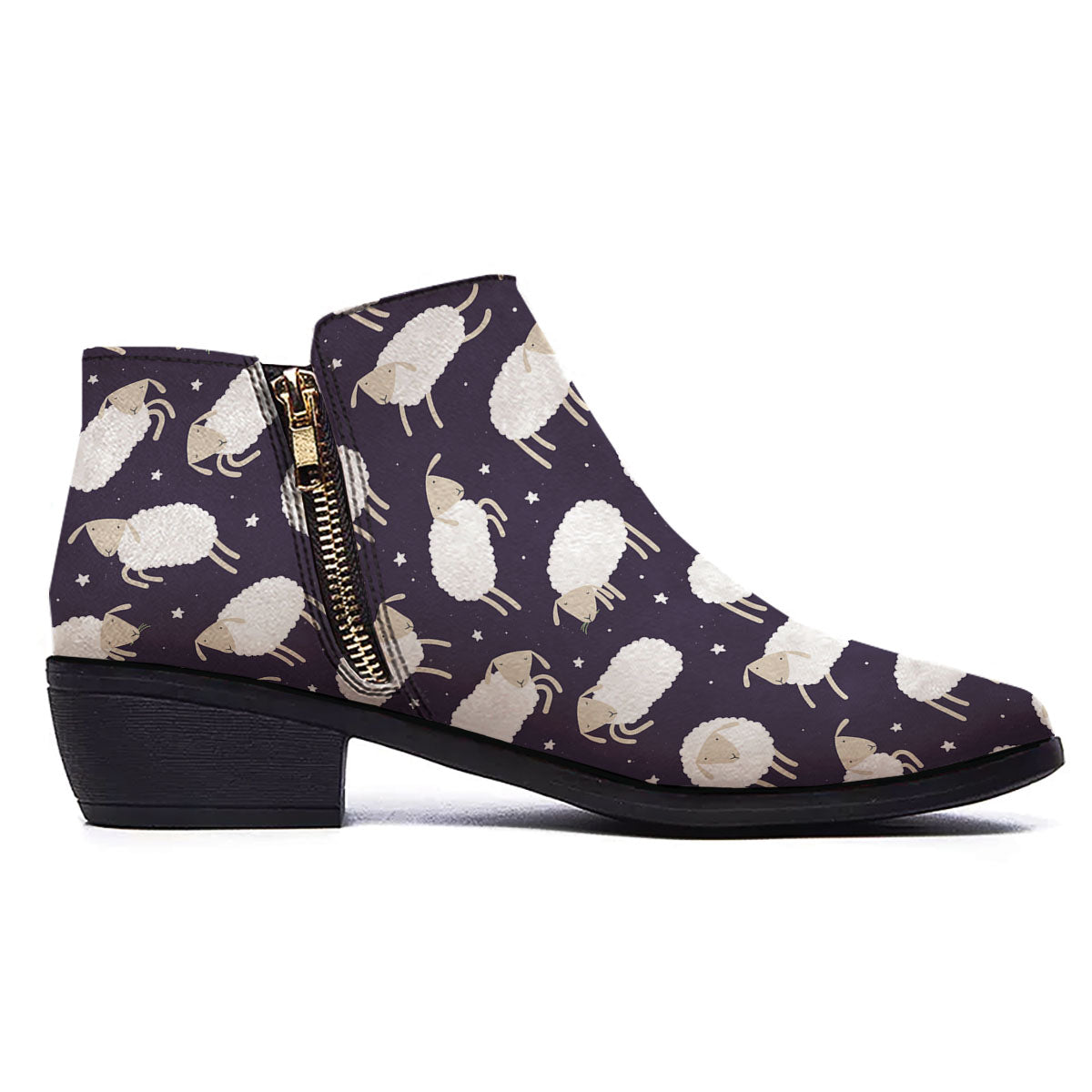 Sheep Print Pattern Ankle Boots-grizzshop