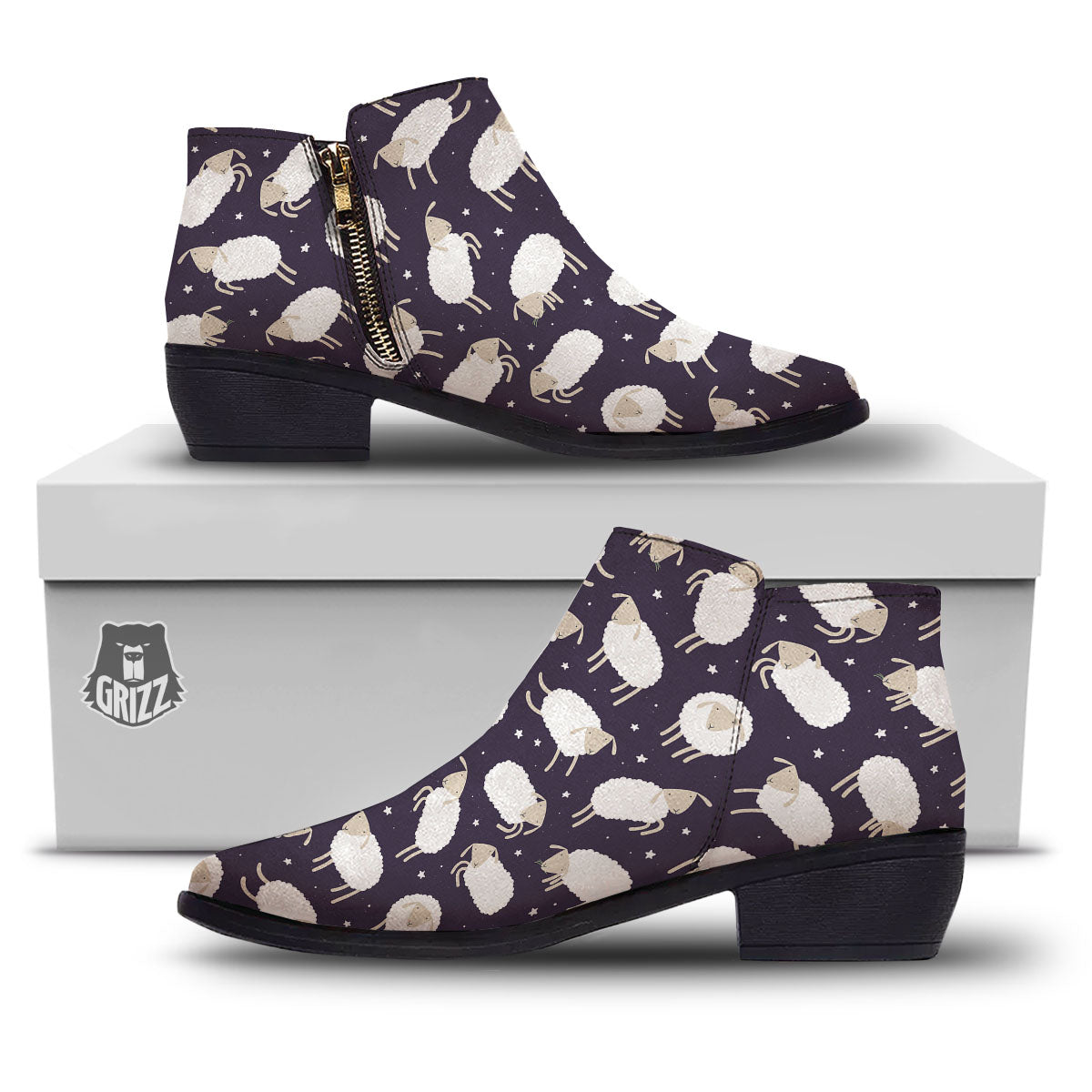 Sheep Print Pattern Ankle Boots-grizzshop
