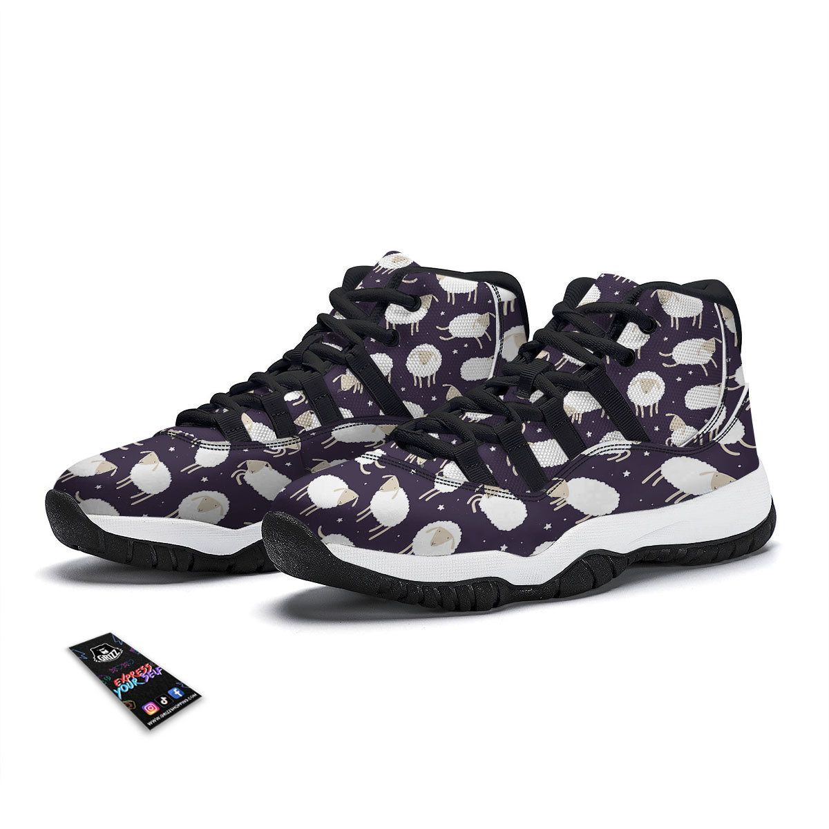 Sheep Print Pattern Black Bball Shoes-grizzshop
