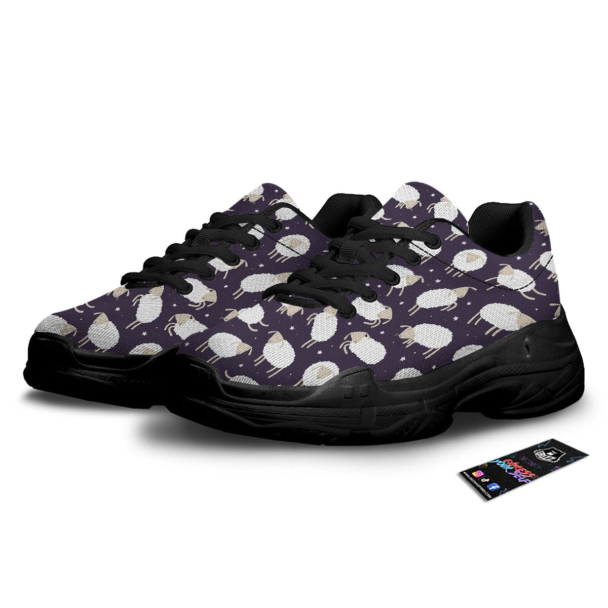 Sheep Print Pattern Black Chunky Shoes-grizzshop
