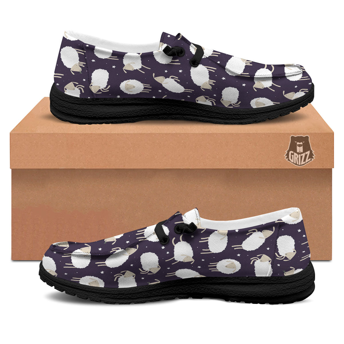 Sheep Print Pattern Black Loafers-grizzshop