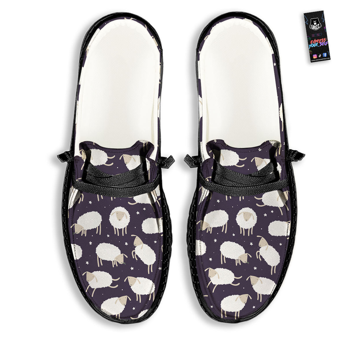 Sheep Print Pattern Black Loafers-grizzshop