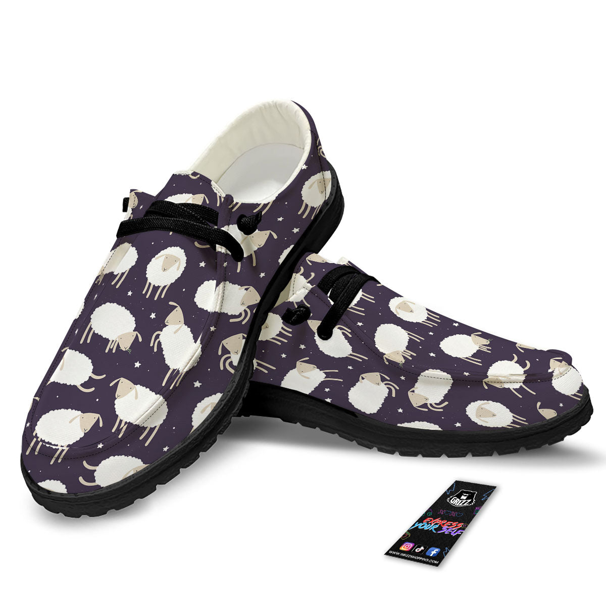 Sheep Print Pattern Black Loafers-grizzshop