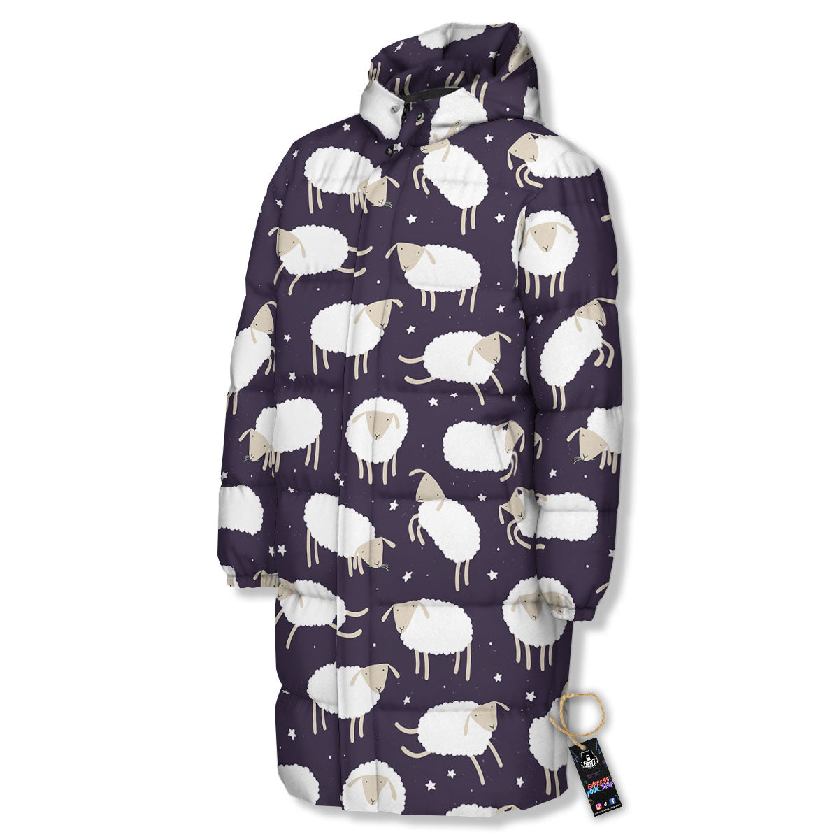 Sheep Print Pattern Long Down Jacket-grizzshop