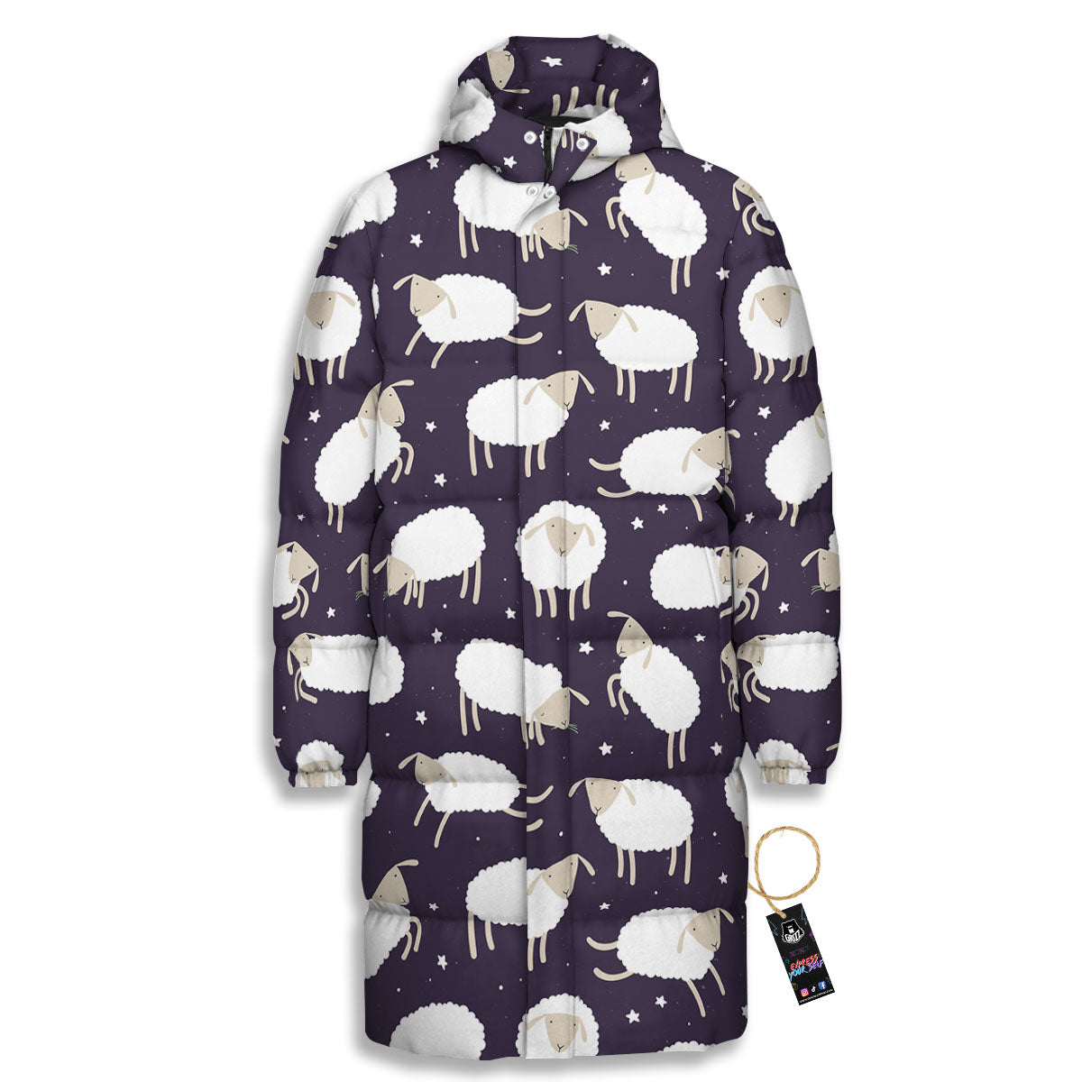 Sheep Print Pattern Long Down Jacket-grizzshop
