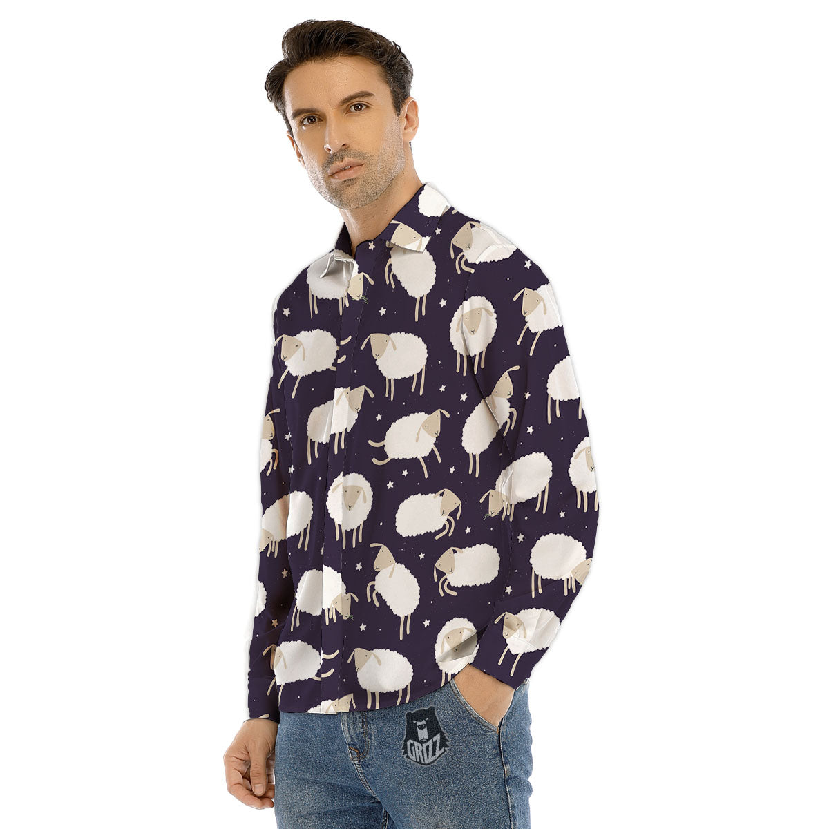 Sheep Print Pattern Men's Dress Shirts-grizzshop