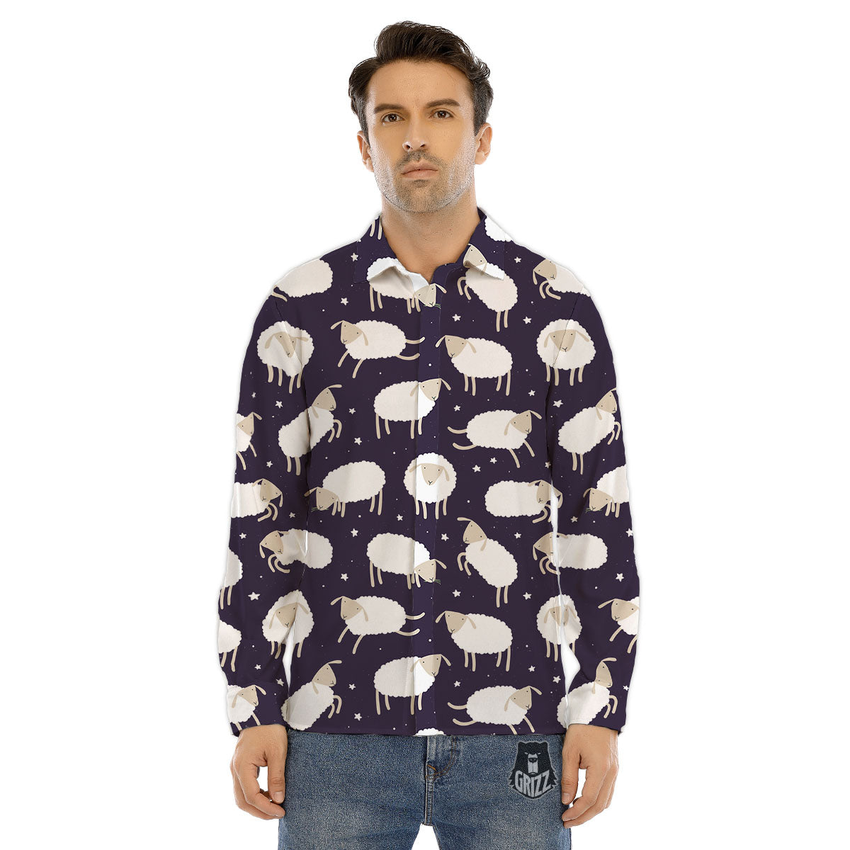 Sheep Print Pattern Men's Dress Shirts-grizzshop