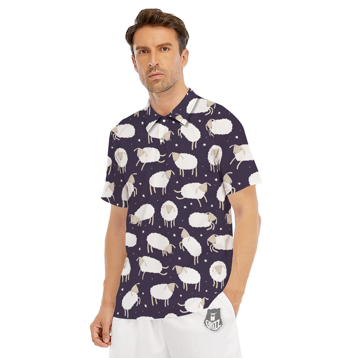 Sheep Print Pattern Men's Golf Shirts-grizzshop