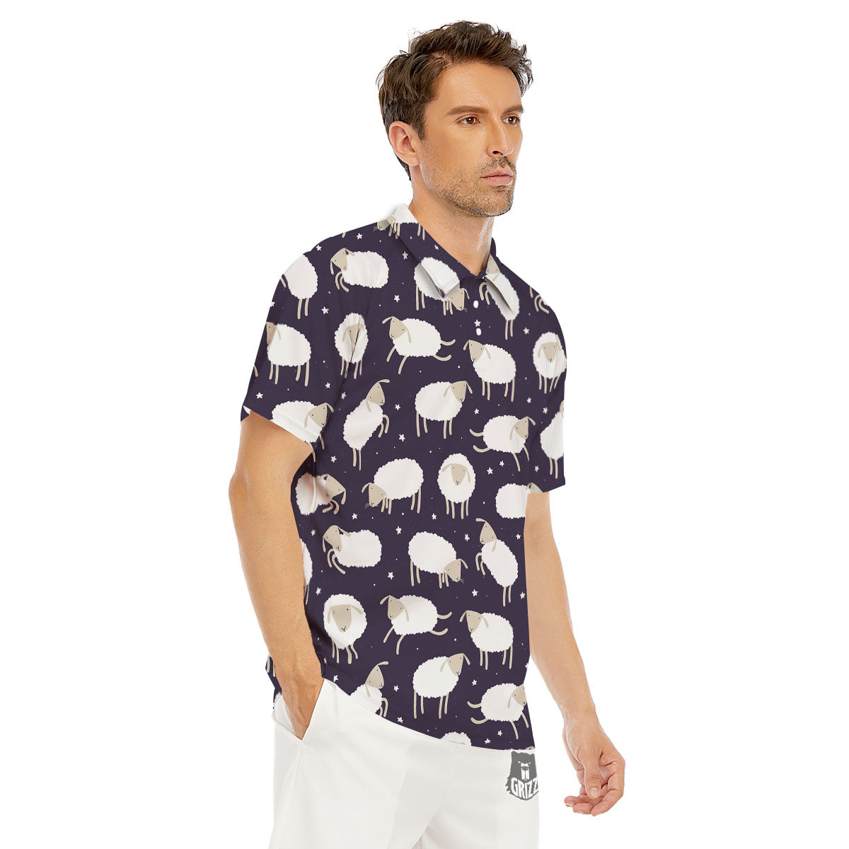 Sheep Print Pattern Men's Golf Shirts-grizzshop