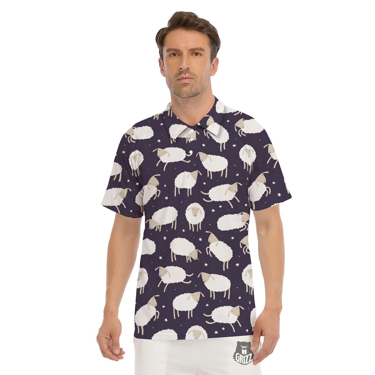 Sheep Print Pattern Men's Golf Shirts-grizzshop