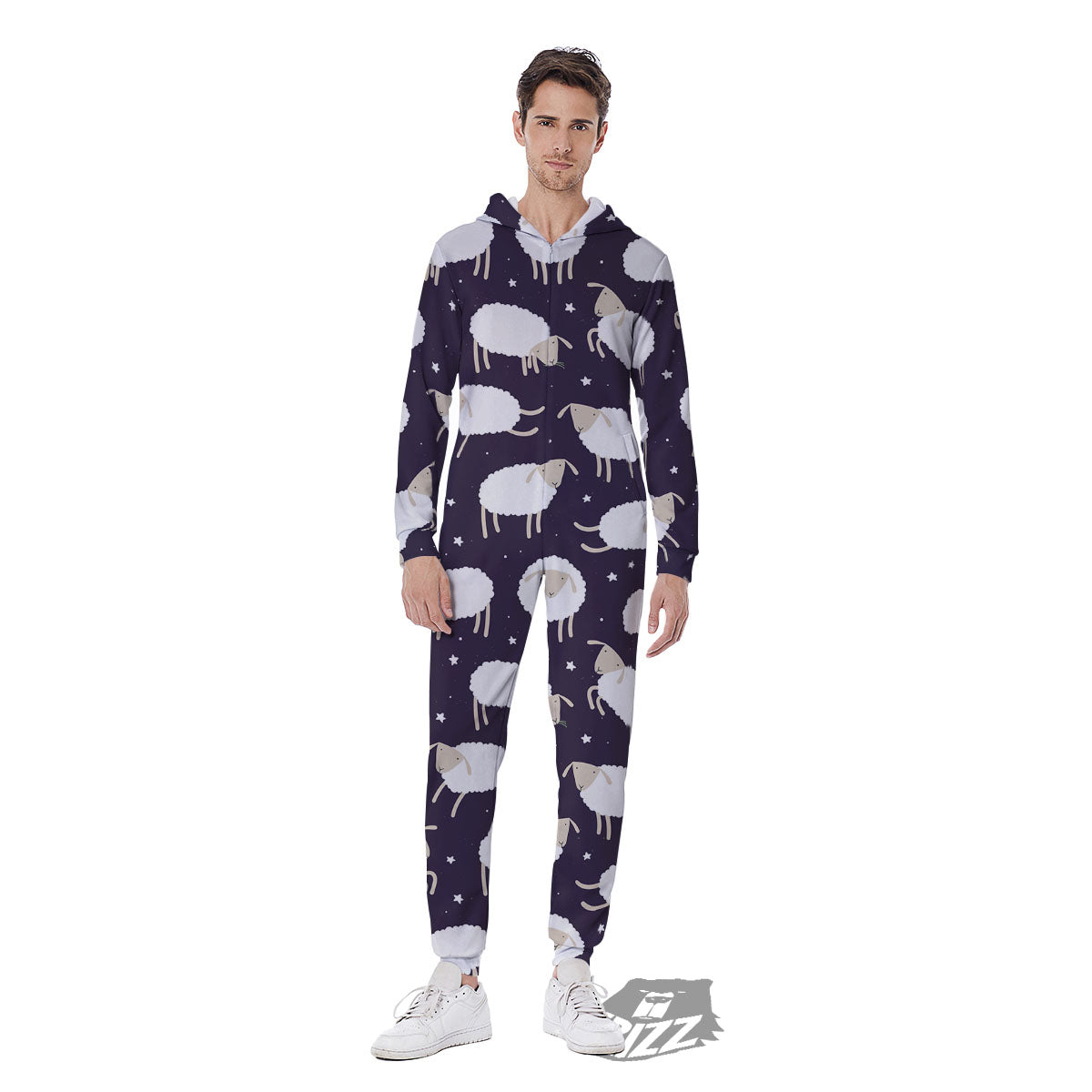 Sheep Print Pattern Men's Jumpsuit-grizzshop