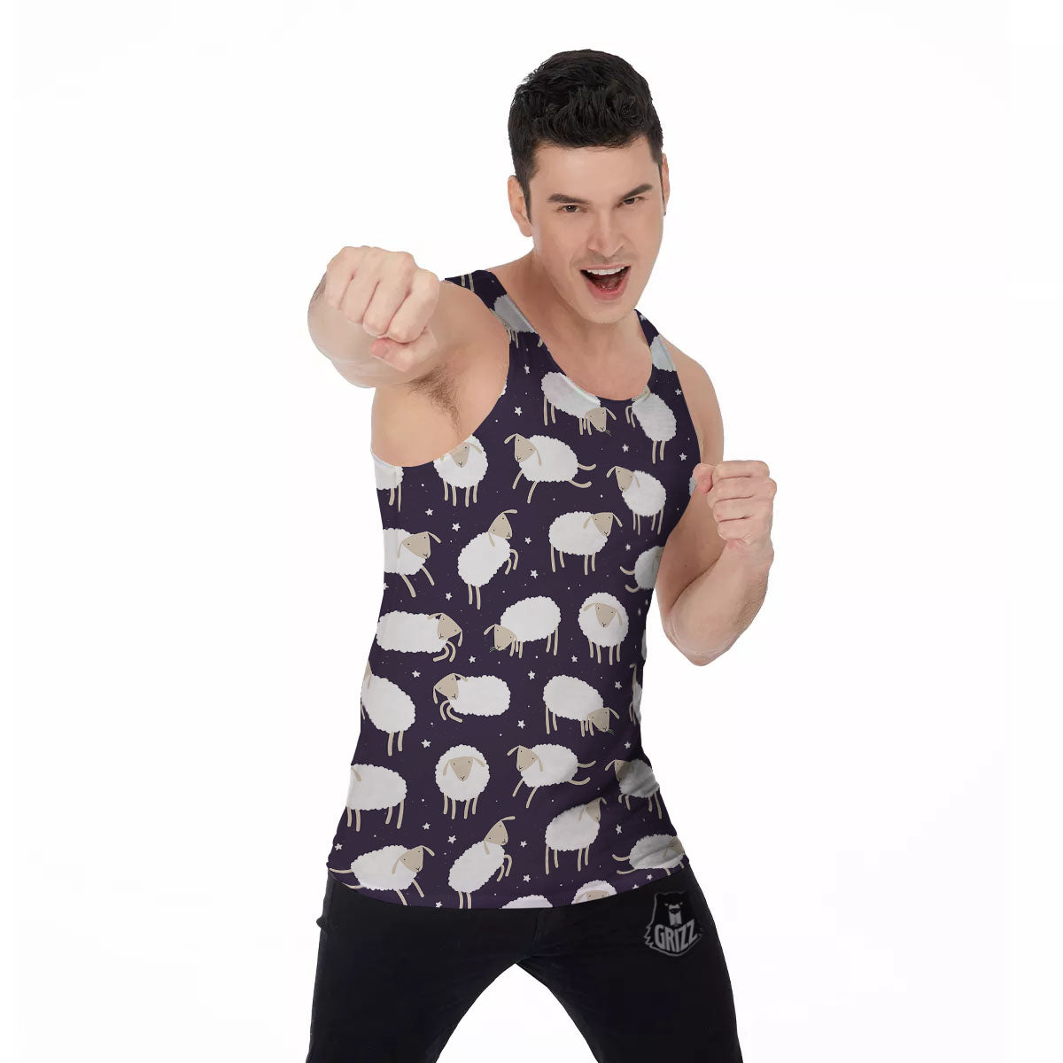 Sheep Print Pattern Men's Tank Top-grizzshop