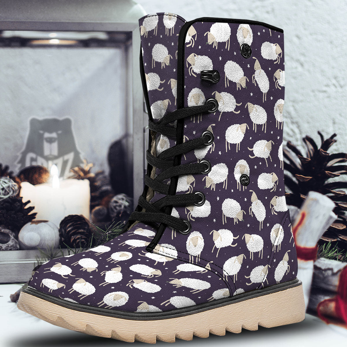 Sheep Print Pattern Snow Boots-grizzshop