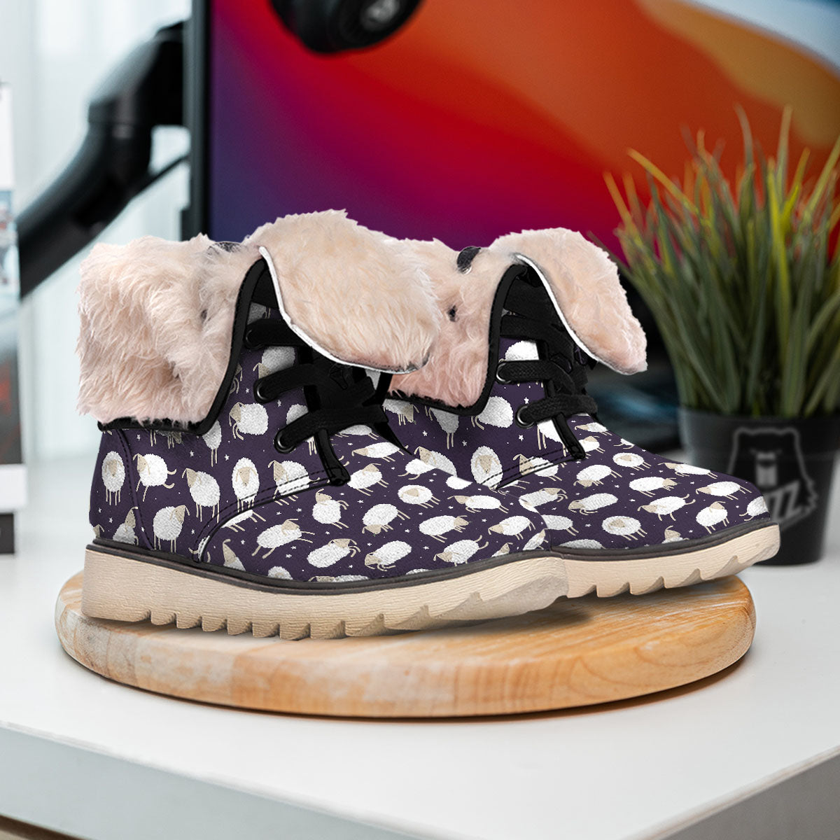 Sheep Print Pattern Snow Boots-grizzshop