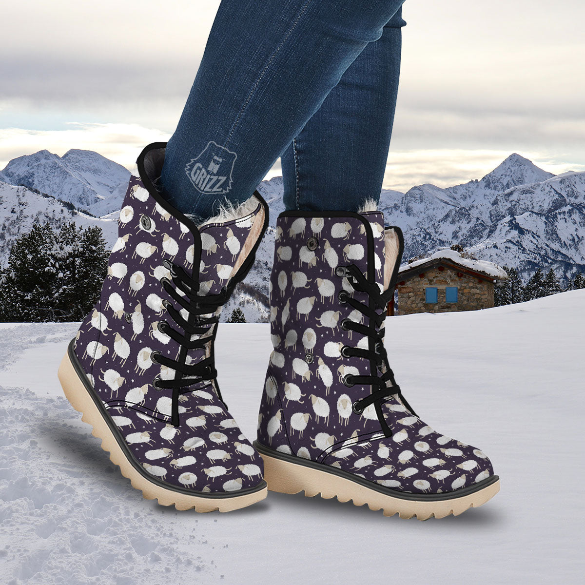 Sheep Print Pattern Snow Boots-grizzshop