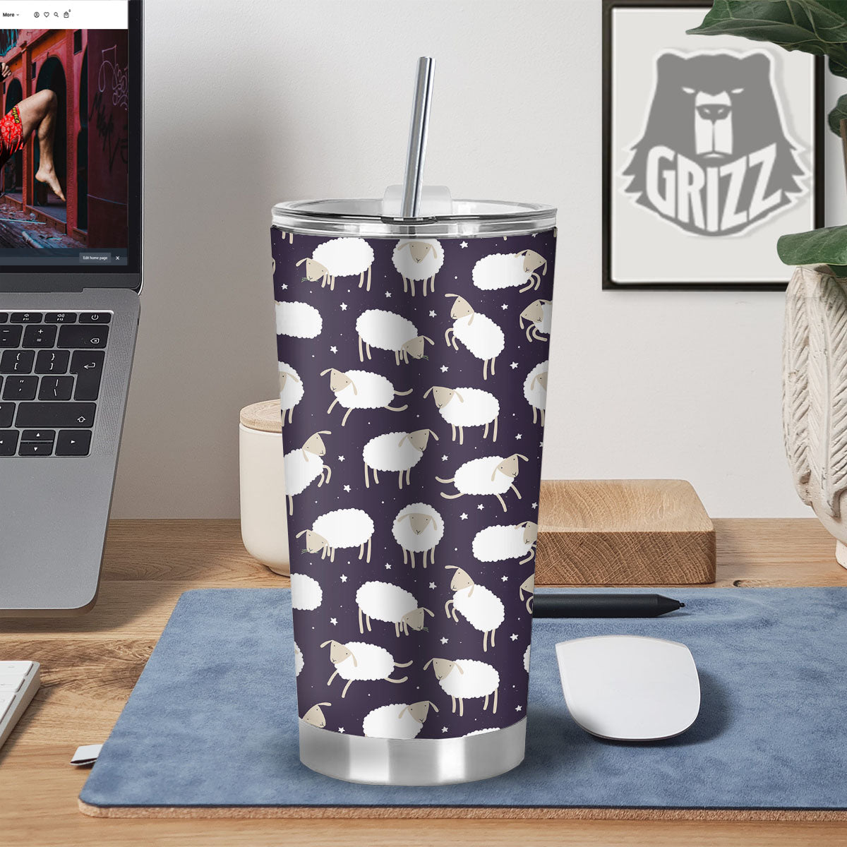 Sheep Print Pattern Tumbler-grizzshop