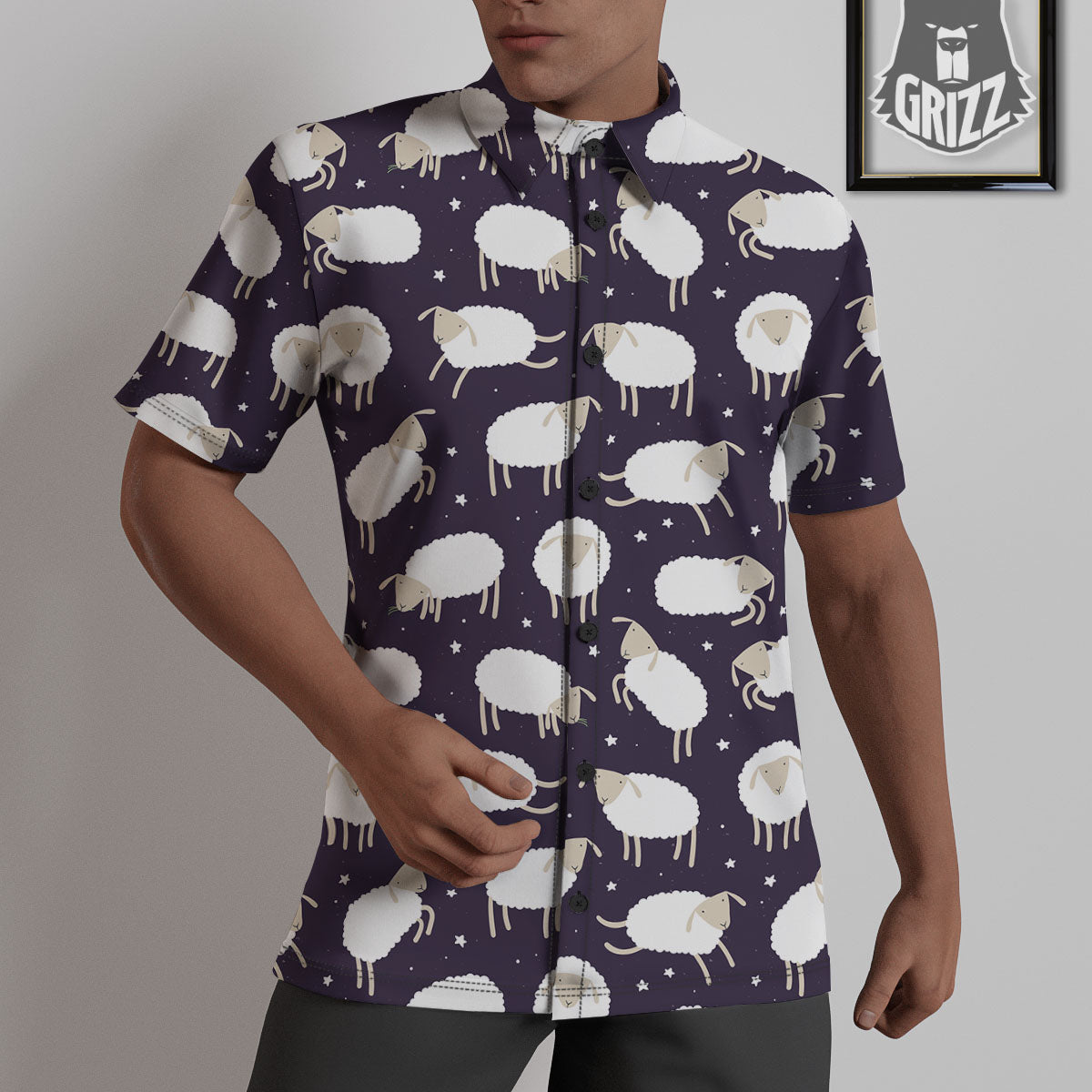 Sheep Print Pattern Untucked Shirts-grizzshop