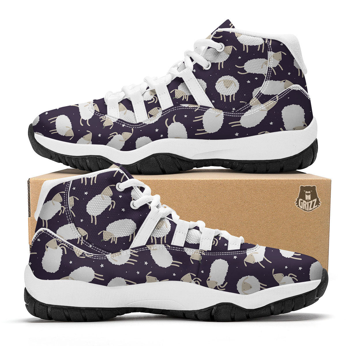 Sheep Print Pattern White Bball Shoes-grizzshop