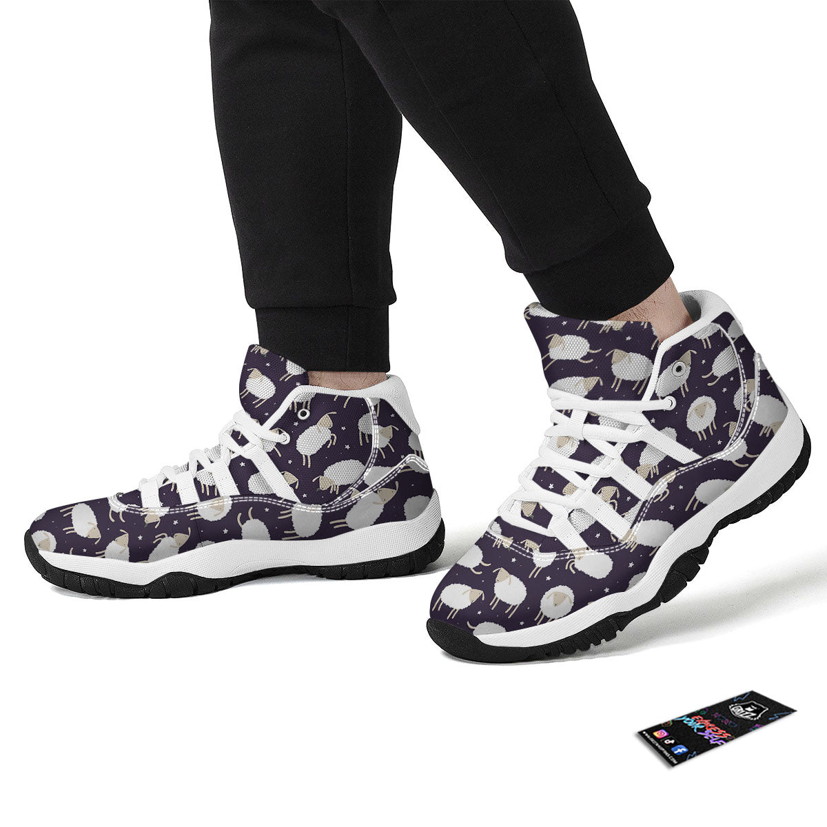 Sheep Print Pattern White Bball Shoes-grizzshop
