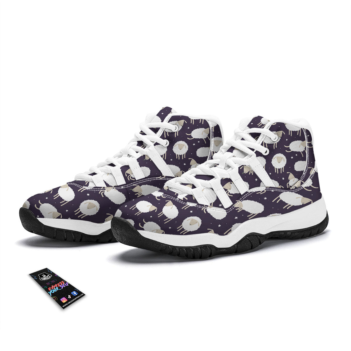 Sheep Print Pattern White Bball Shoes-grizzshop