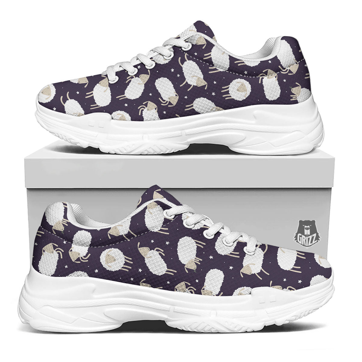 Sheep Print Pattern White Chunky Shoes-grizzshop