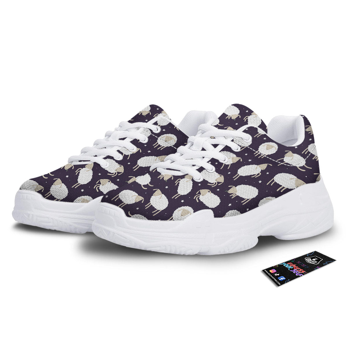 Sheep Print Pattern White Chunky Shoes-grizzshop