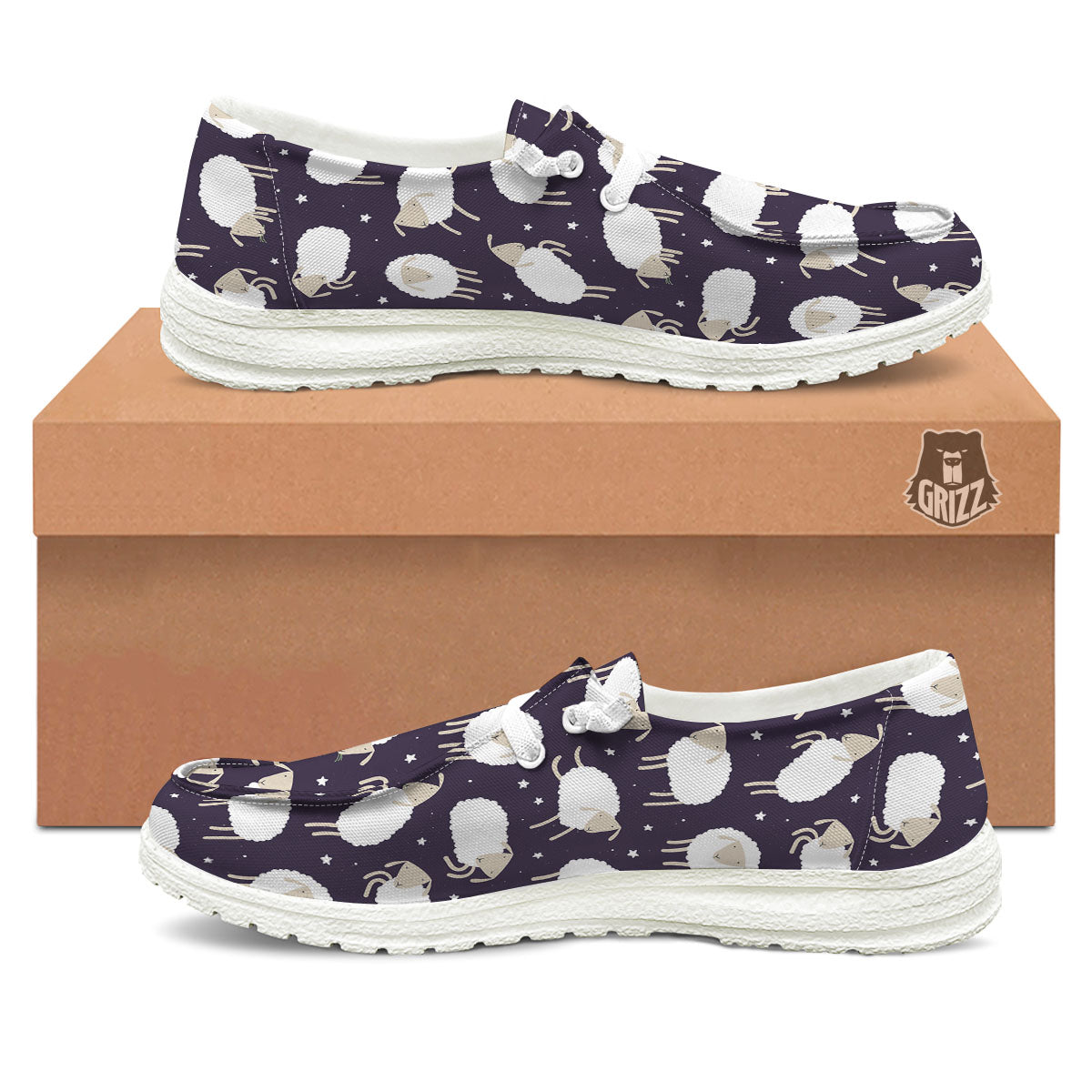 Sheep Print Pattern White Loafers-grizzshop