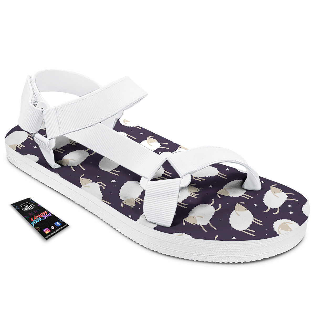 Sheep Print Pattern White Open Toe Sandals-grizzshop