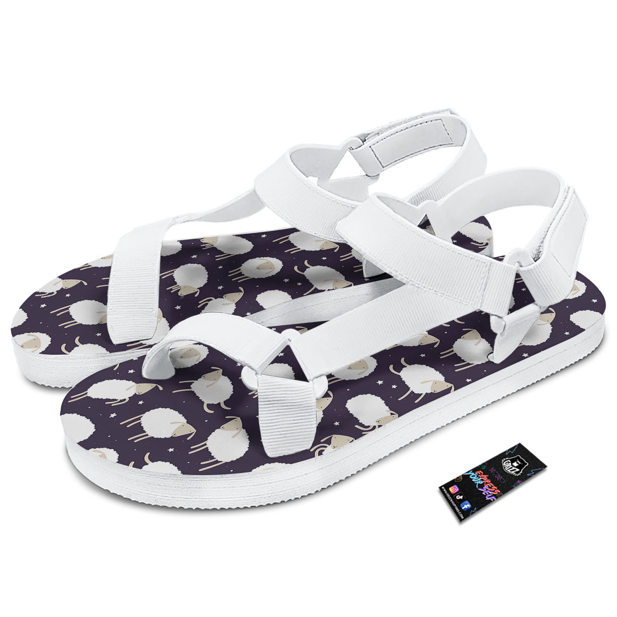 Sheep Print Pattern White Open Toe Sandals-grizzshop