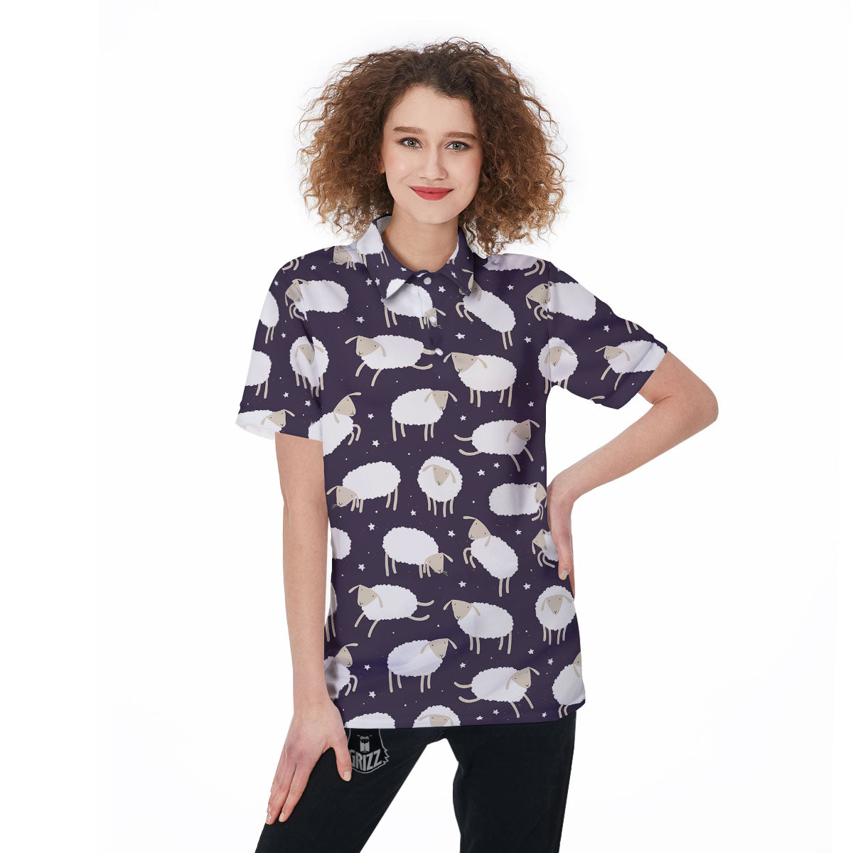 Sheep Print Pattern Women's Golf Shirts-grizzshop