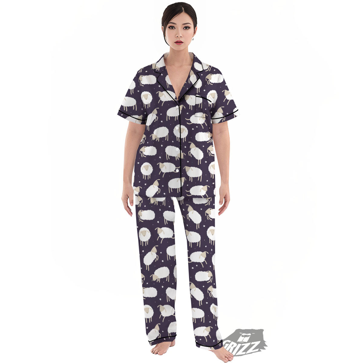 Sheep Print Pattern Women's Pajamas Set-grizzshop