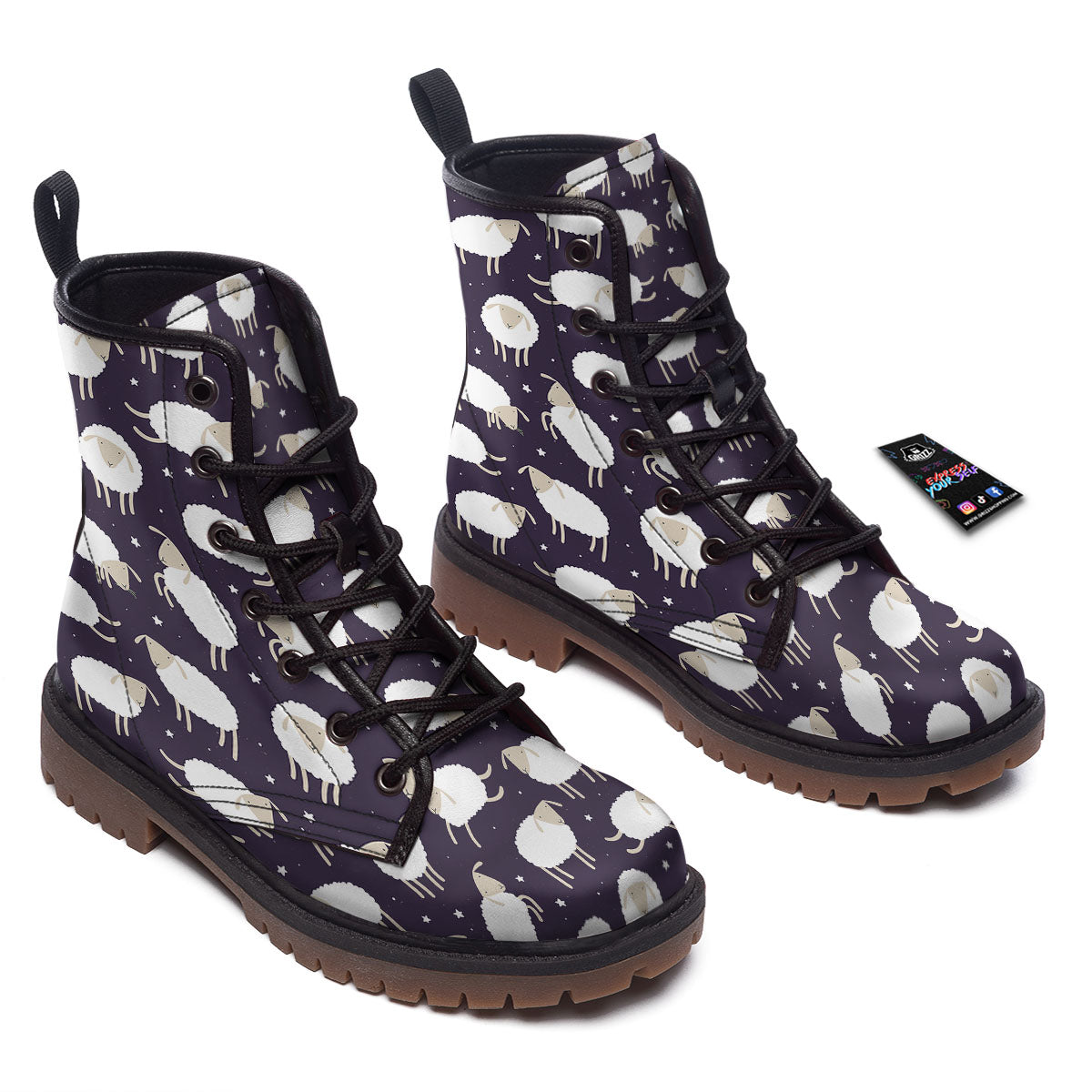 Sheep Print Pattern Work Boots-grizzshop