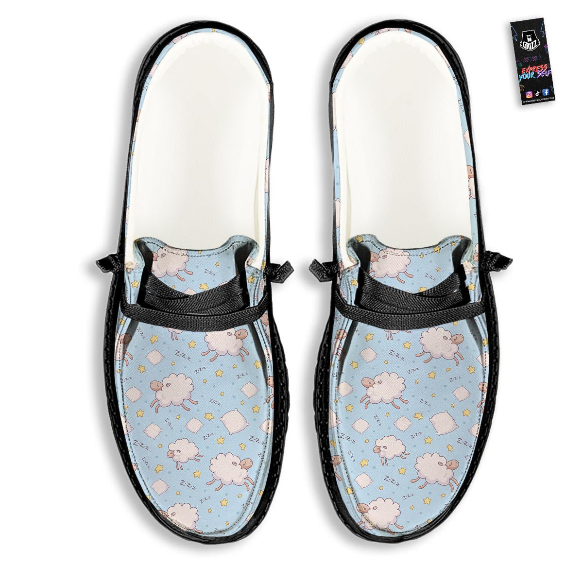Sheep Sleeping Print Pattern Black Loafers-grizzshop